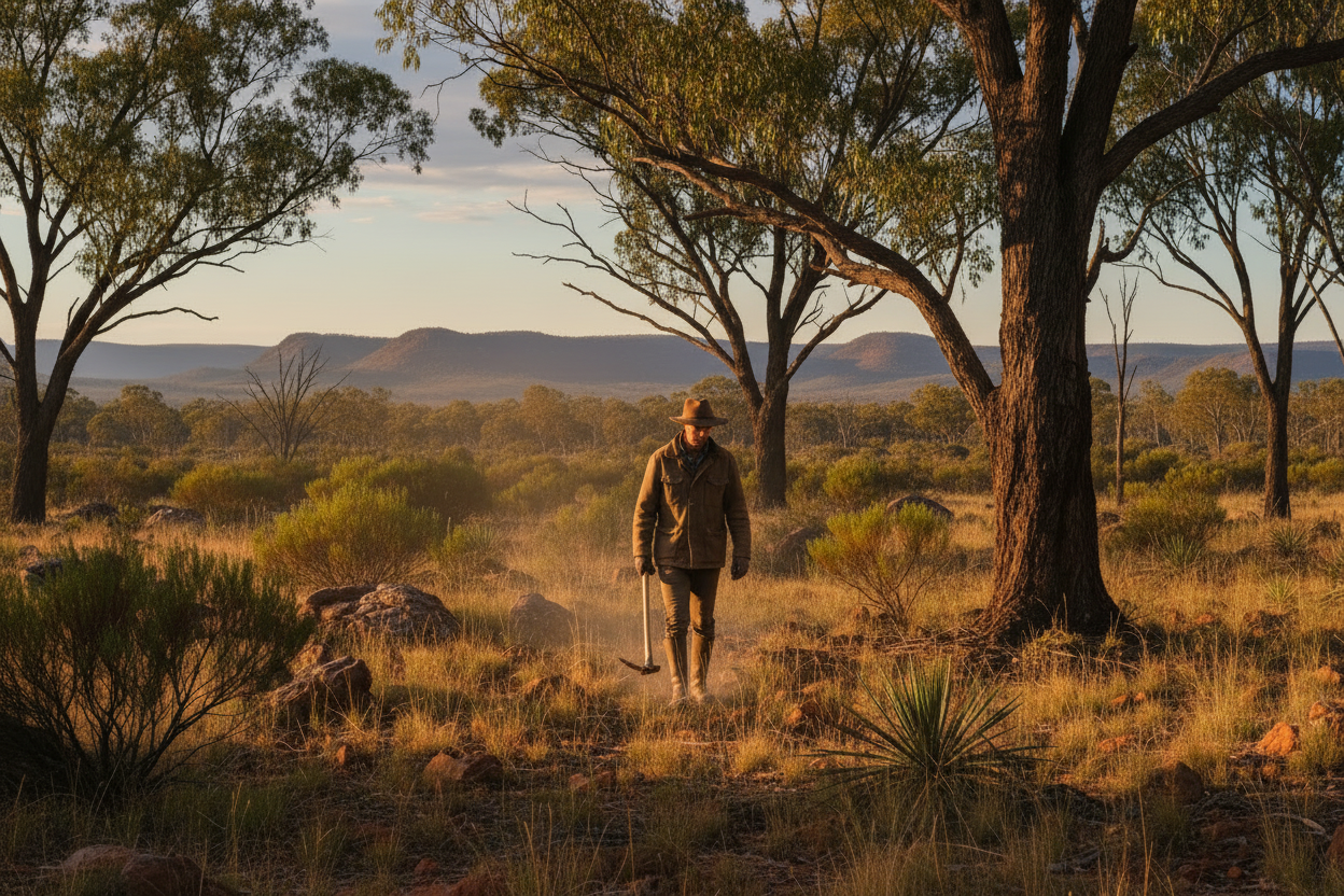 Ironbark Field Co. Bush Scene with Fossicking Pick